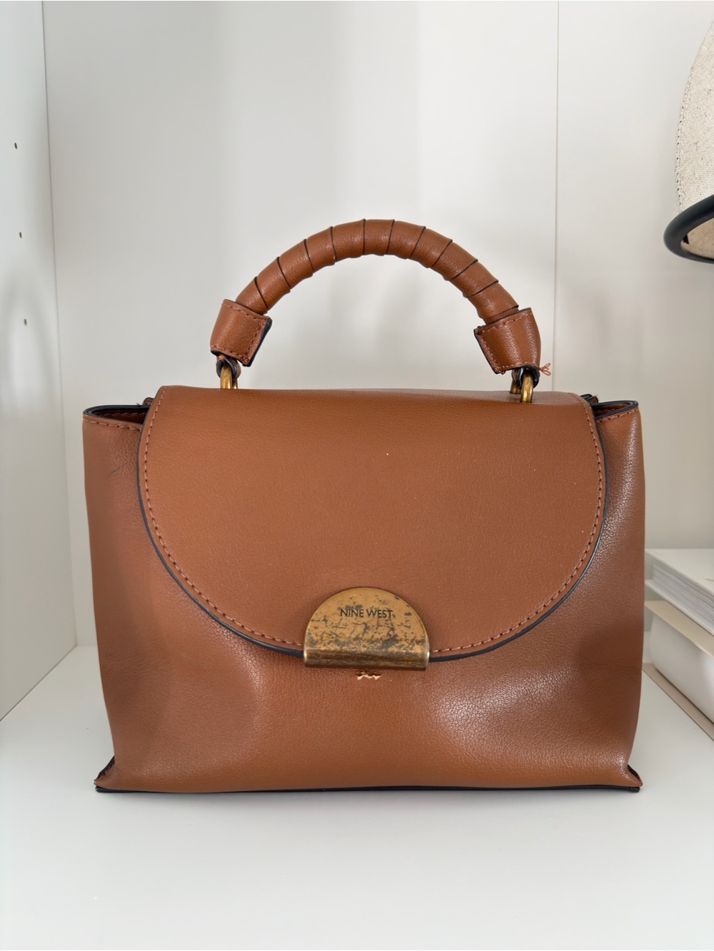Nine West Tan Wrapped-Handle Top-Handle Satchel